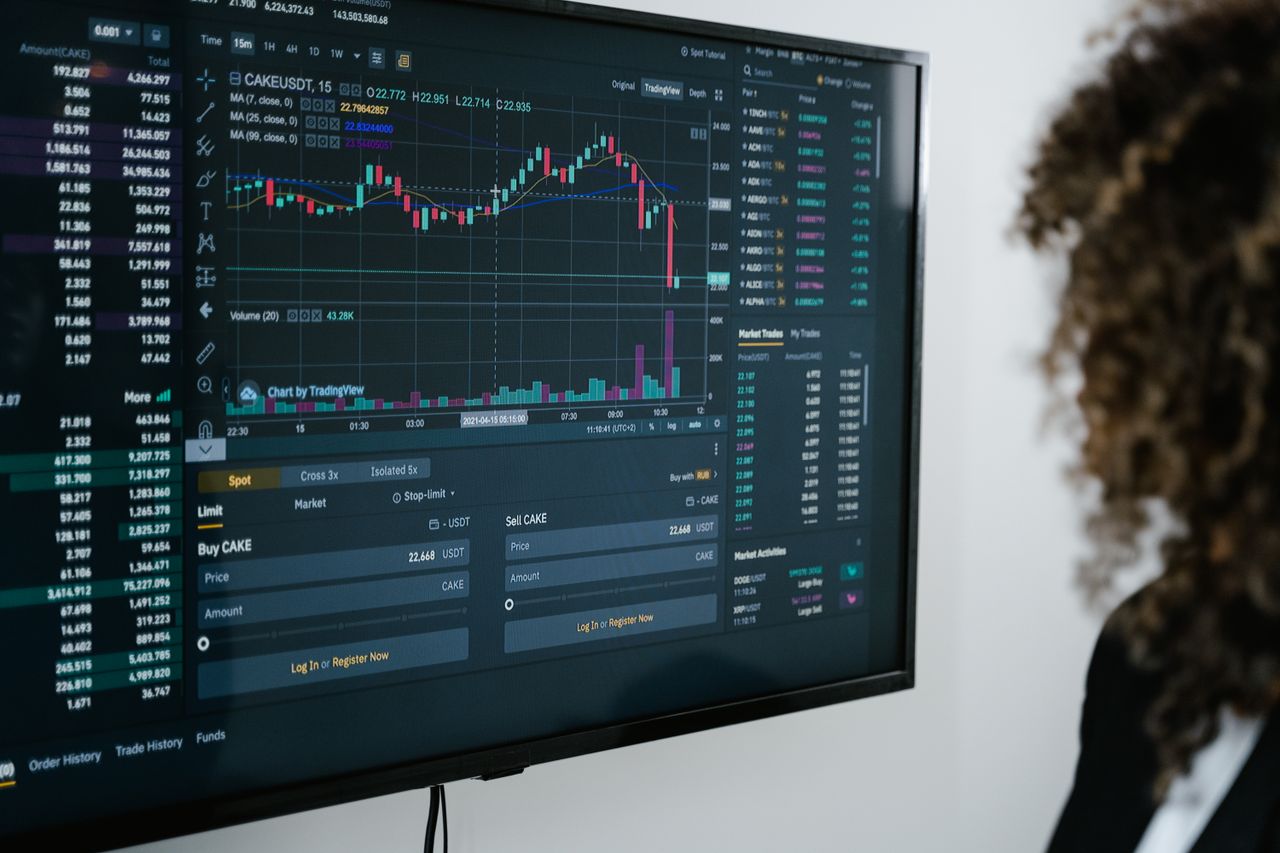 services-03 Detailed view of a financial analysis chart on a monitor with cryptocurrency trading data.